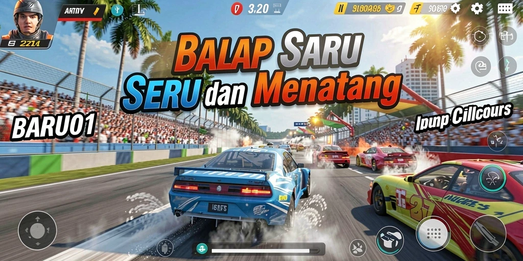 Tampilan menarik dari gameplay balap di BARU01 yang memukau.