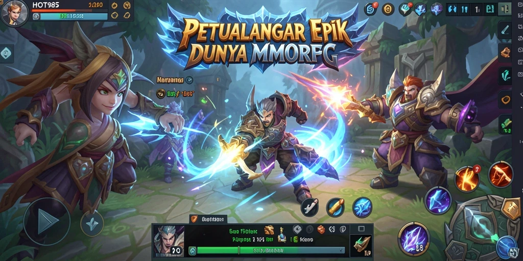 Screenshot dari gameplay HOT985 yang menunjukkan pertempuran seru dan dunia fantastis.
