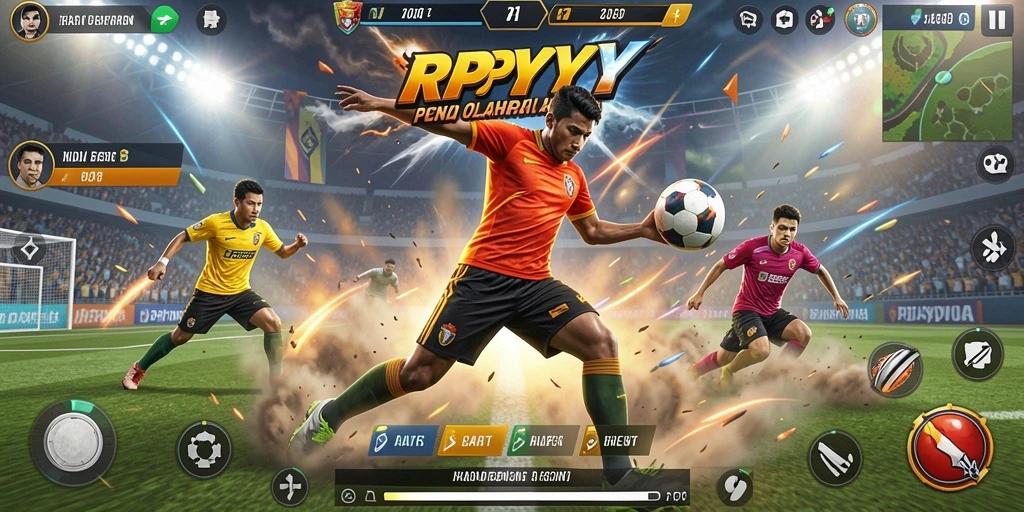 Screenshot utama RPYYY menunjukkan aksi mendebarkan dalam pertandingan olahraga.