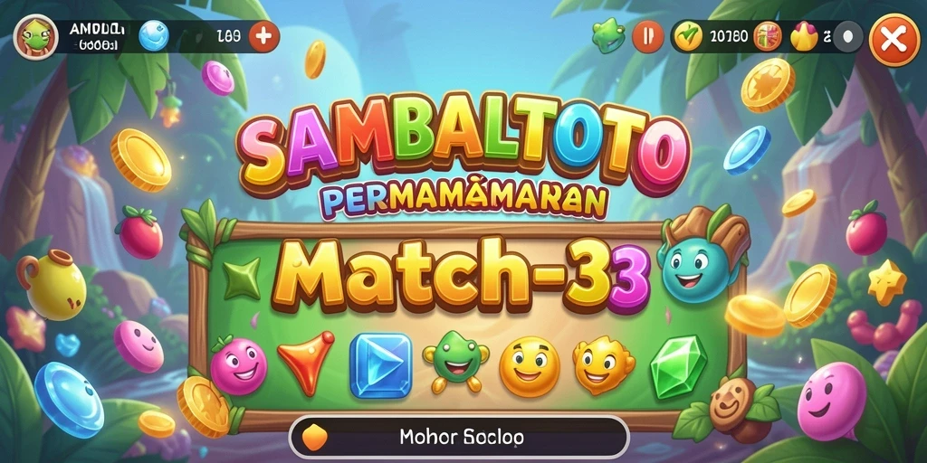 Tampilan gameplay <strong>SAMBALTOTO</strong> dengan elemen Match-3 yang mengasyikkan.