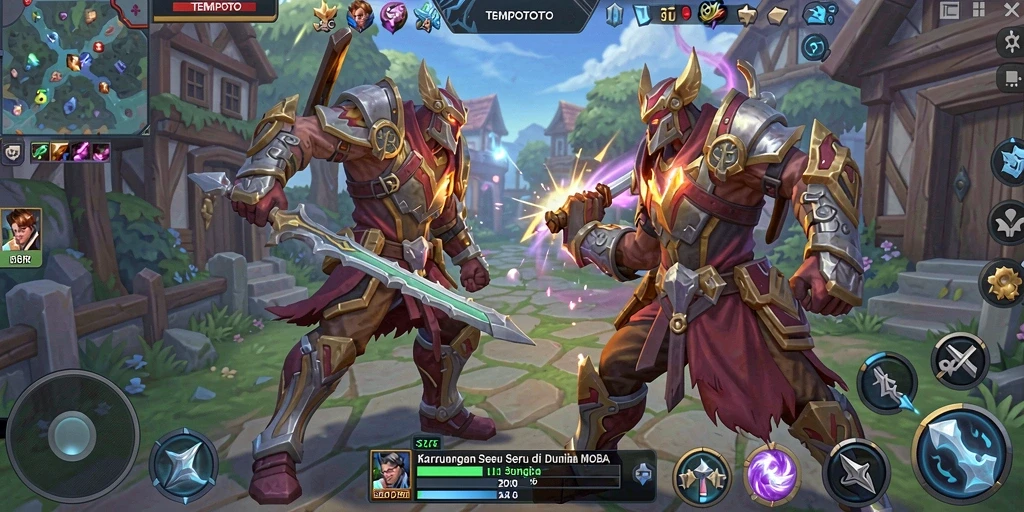 Screenshot gameplay TEMPOTOTO menampilkan aksi seru di arena pertarungan MOBA.