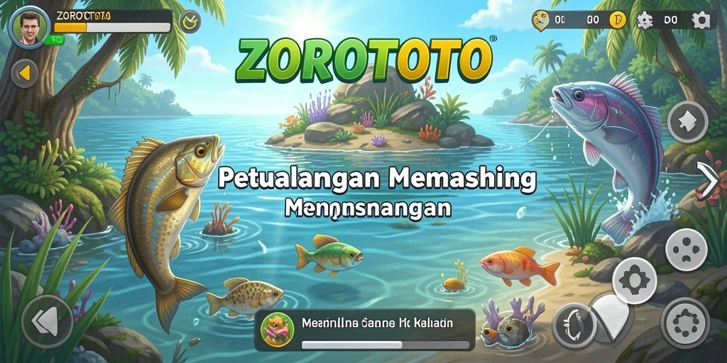 Tampilan gameplay ZOROTOTO saat memancing di danau.